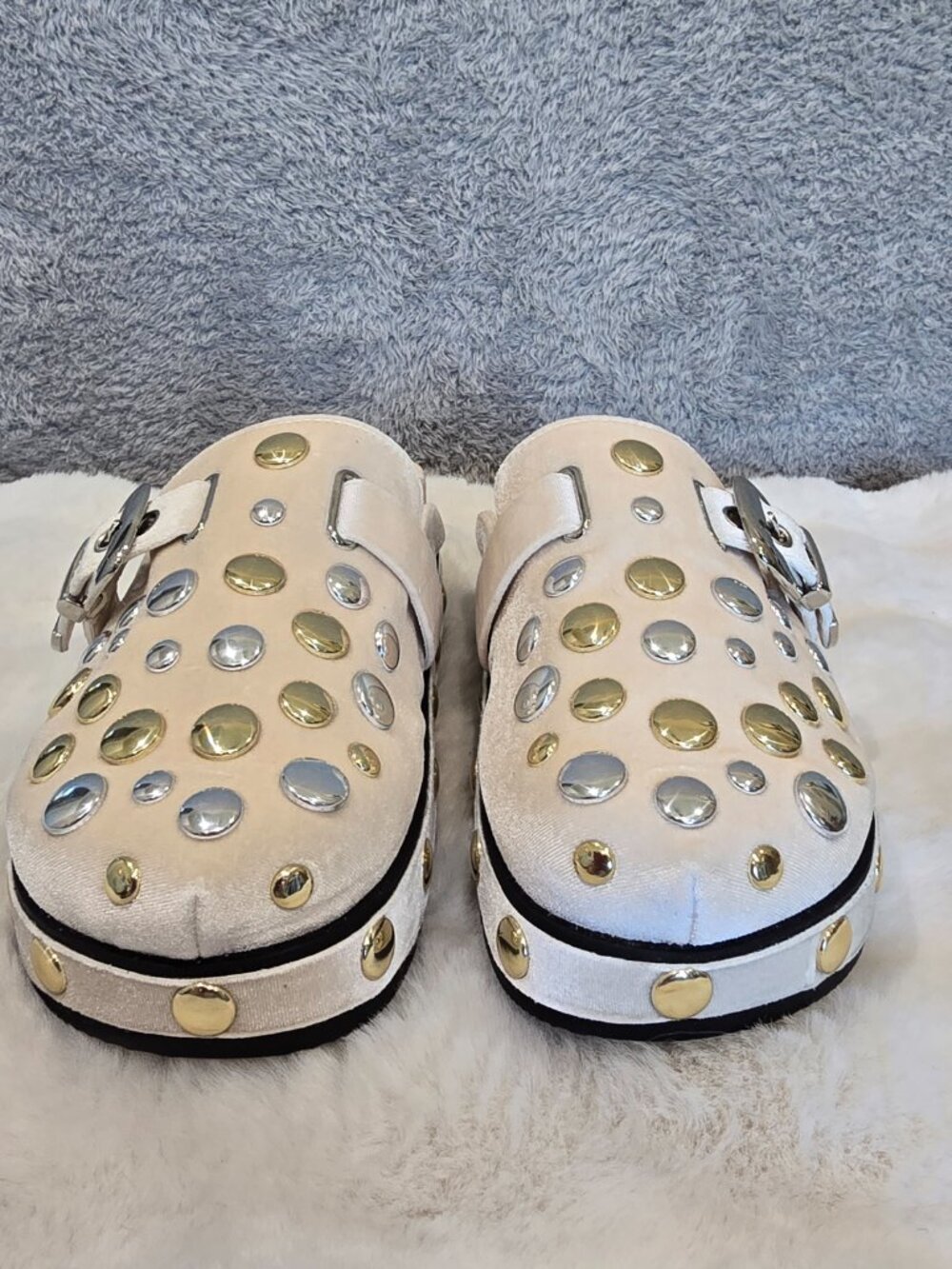 Gianni Bini Nude Slip-On Mules with Mixed Metal Studs - Picture 6 of 8